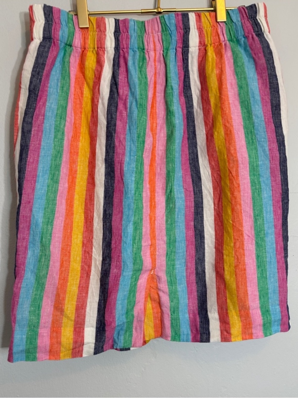 J Crew Skirt Womens M Multicolor Pull On Elastic Waist Rainbow Stripe Linen - Picture 3 of 3